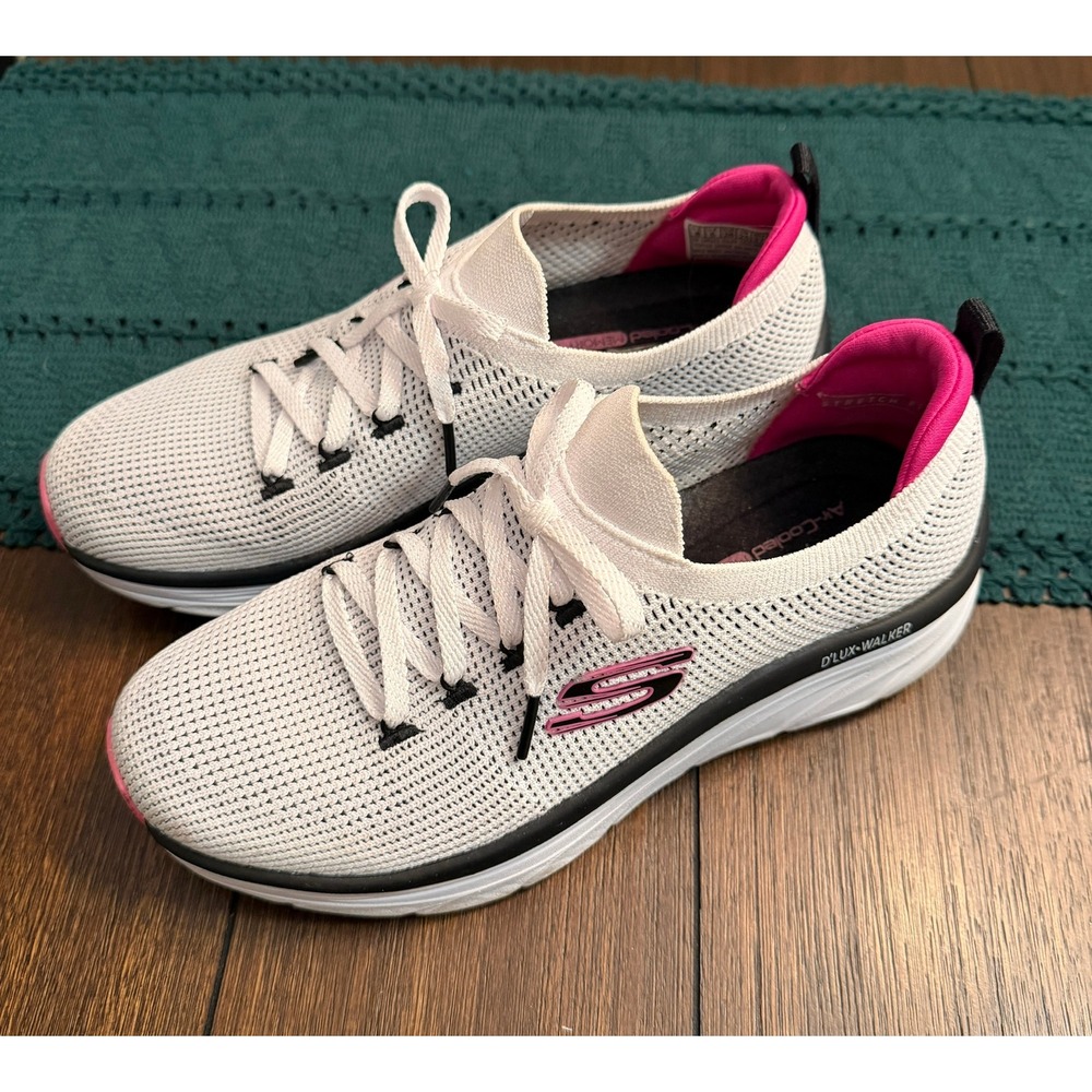 Skechers Relaxed Fit D'Lux Walker White Pink Black Sneakers 149311 Womens 8